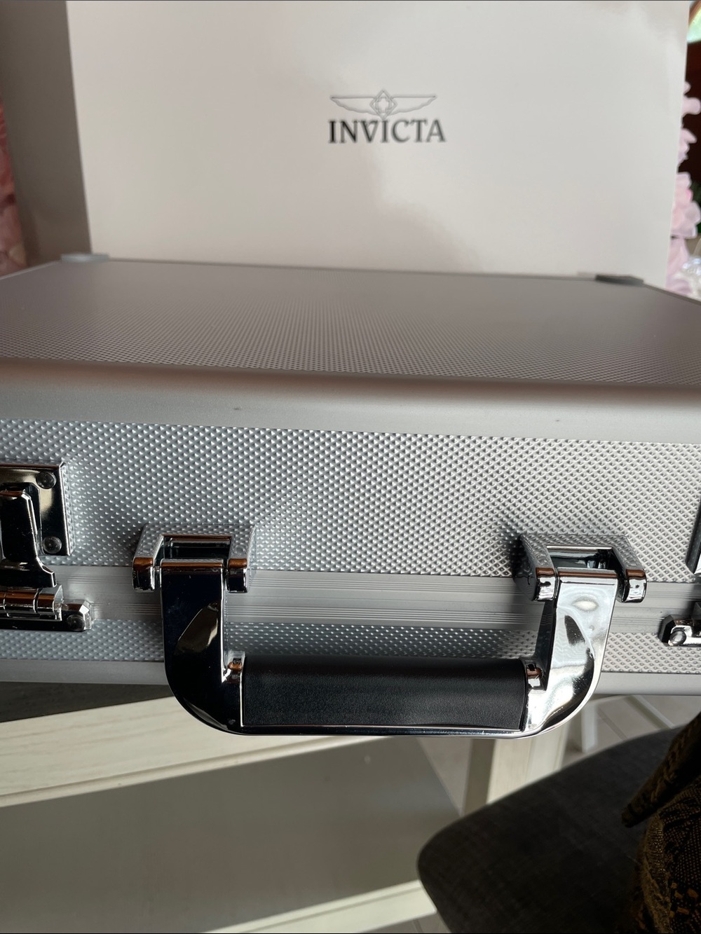 Invicta Silver Case with Black Handle and Chrome Hardware